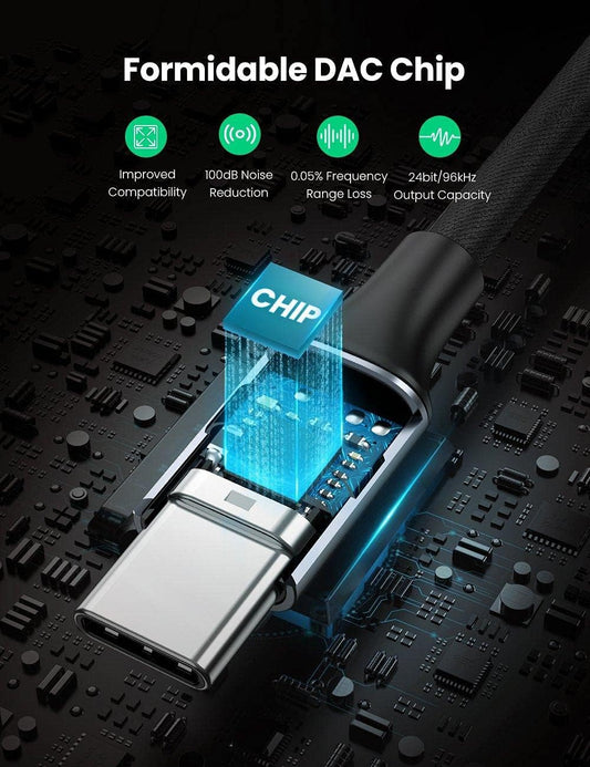 USB-C lydadapter USB-C - 3,5 mm UGREEN AV161, 0,15 m, grå 