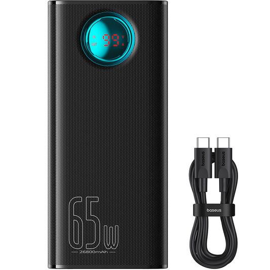 Ekstern Batteri Baseus Amblight Digital Display, 26800mAh, 65W, QC + PD, 1 x USB-C - 4 x USB-A, Svart P10022402113-00