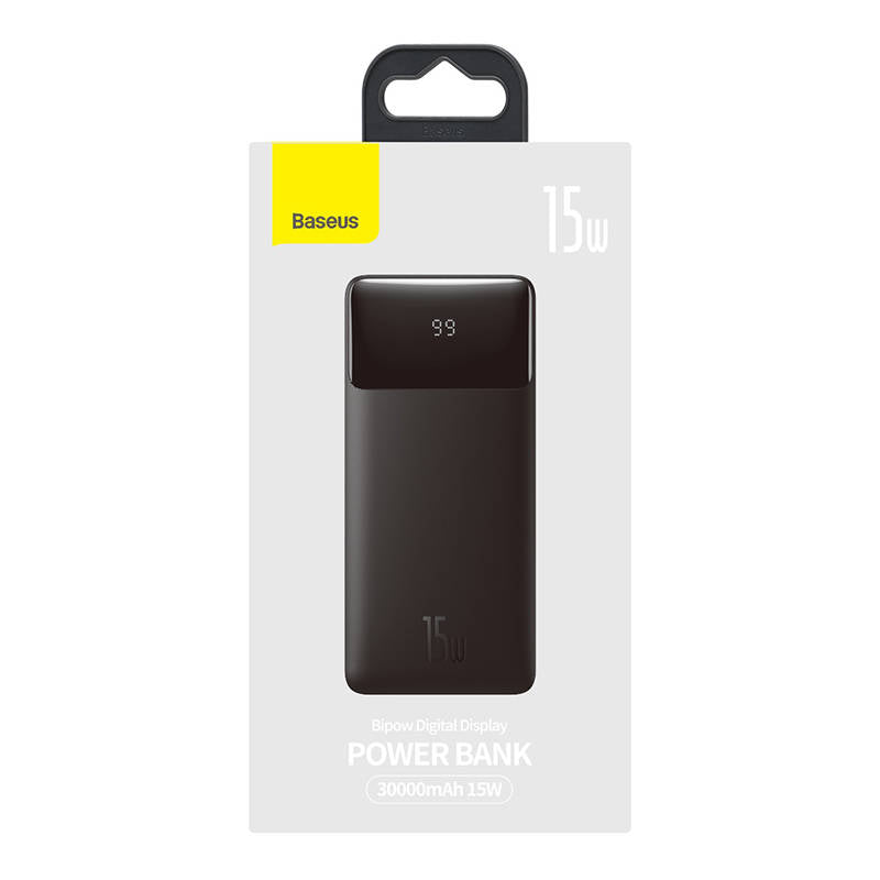Baseus Bipow eksternt batteri, 30000 mAh, 15 W, 1 x USB-C - 2 x USB-A, svart PPBD05050201 