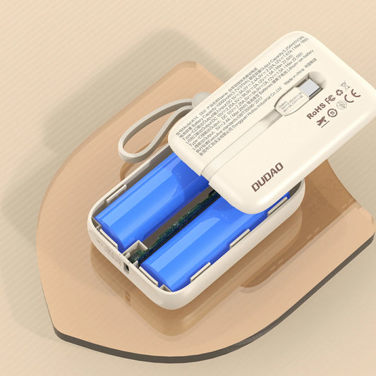 Dudao K14 Eksternt batteri, 10000 mAh, 66 W, QC + PD, 1 x USB-A - 1 x USB-C, Beige 