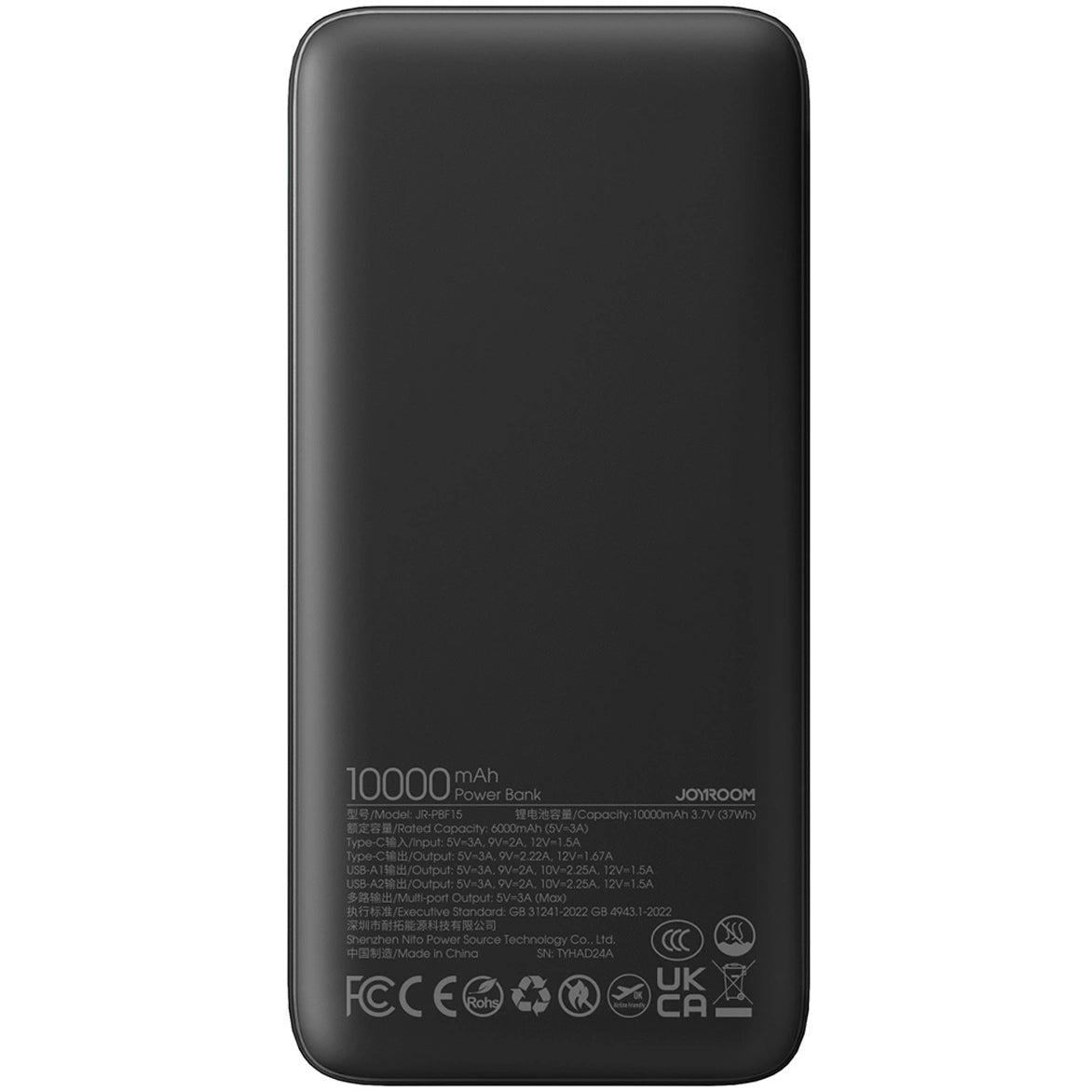 Joyroom JR-PBF15 Eksternt batteri, 10000 mAh, 22,5 W, QC + PD, 1 x USB-C - 2 x USB-A, svart 