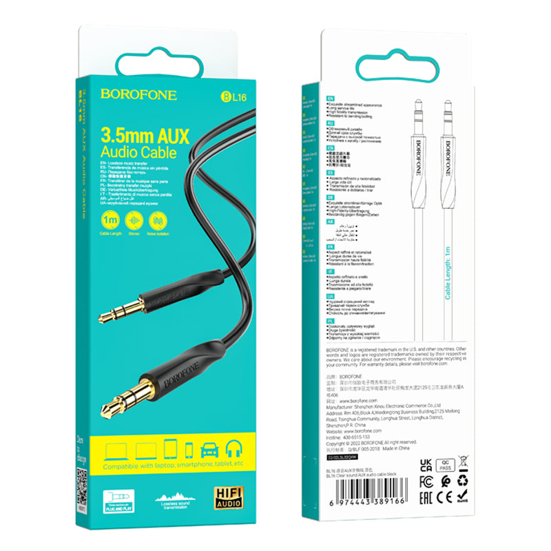 Lydkabel 3,5 mm - 3,5 mm Borofone BL16, 1 m, svart 