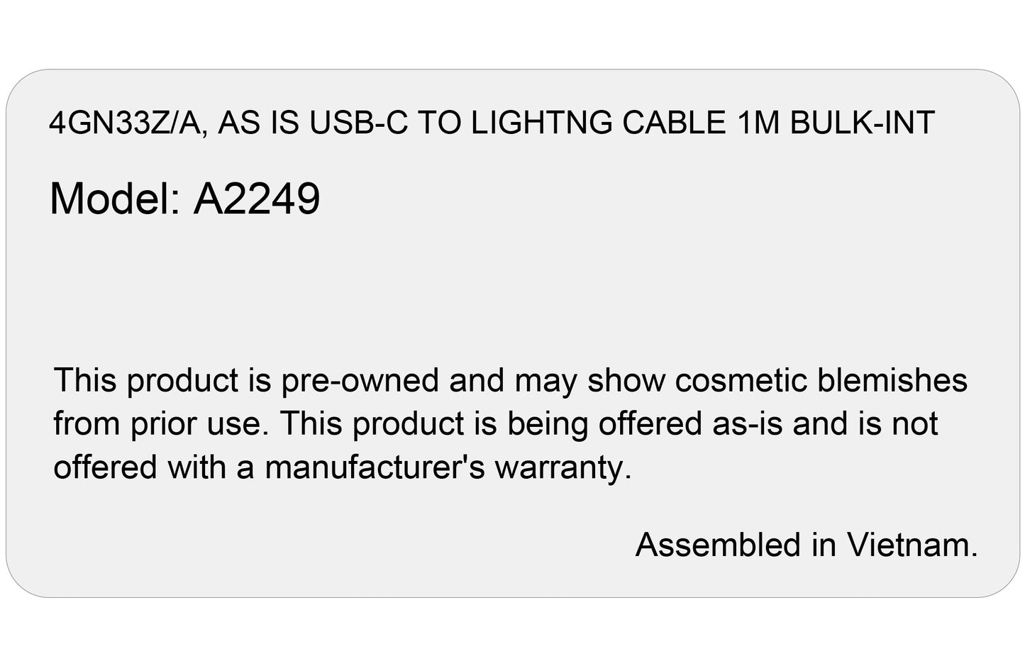 Apple USB-C til Lightning USB-C data- og ladekabel, 96 W, 1 m, hvit, som den er 4GN33Z/A