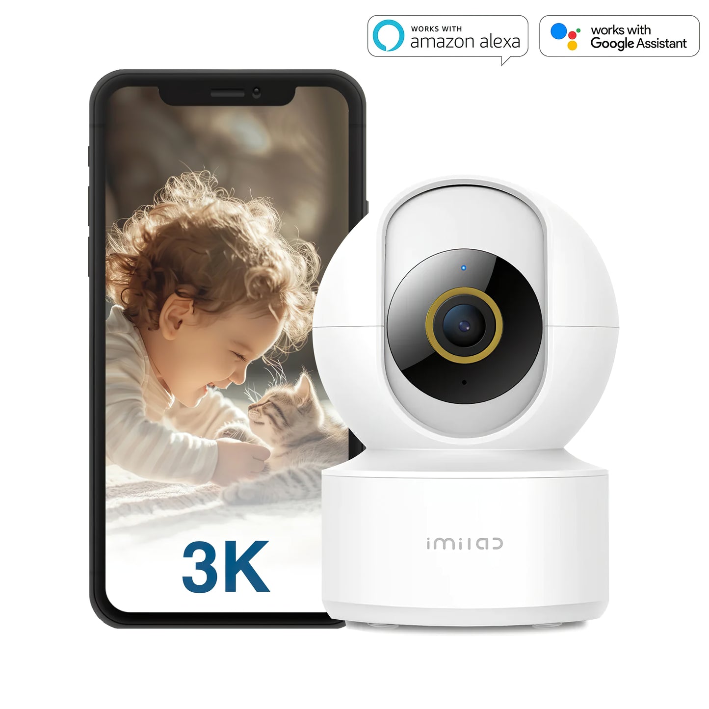 iMILAB Overvåkningskamera C22, Wi-Fi, 3K, Innendørs, Hvit CMSXJ60A 
