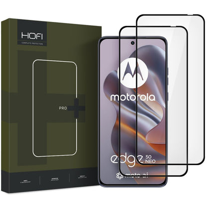 HOFI Glass PRO+ skjermbeskytter for Motorola Edge 50 Neo, beskyttelsesglass, fulllimt, sett med 2 deler, 2,5D, svart