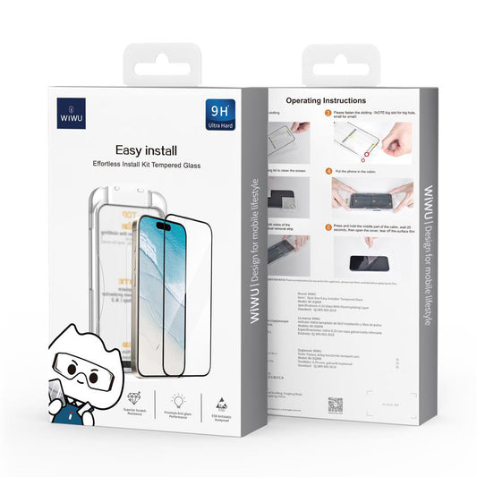 Skjermbeskytter WiWu Wi-SQ008 for Apple iPhone 16 Pro Max, glassbeskyttet, full lim, svart