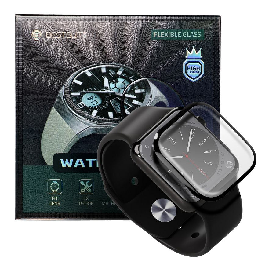 Bestsuit beskyttelsesfilm for Apple Watch 9/8 45mm-serien, fleksibelt glass, svart 