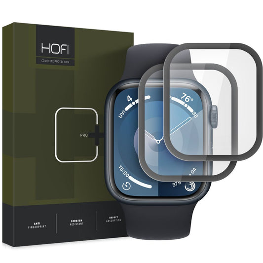 HOFI Hybrid PRO+ beskyttelsesfilm for Apple Watch 45 mm-serien, sett med 2 deler, plast, svart 