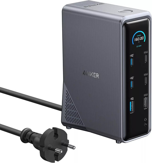 Hub USB-C Anker Prime 737, 2 x USB-A 3.0 - 3 x USB-A - 5 x USB-C - 2 x HDMI - 1 x Jack 3.5mm - 1 x RJ45, Svart A83B63A1