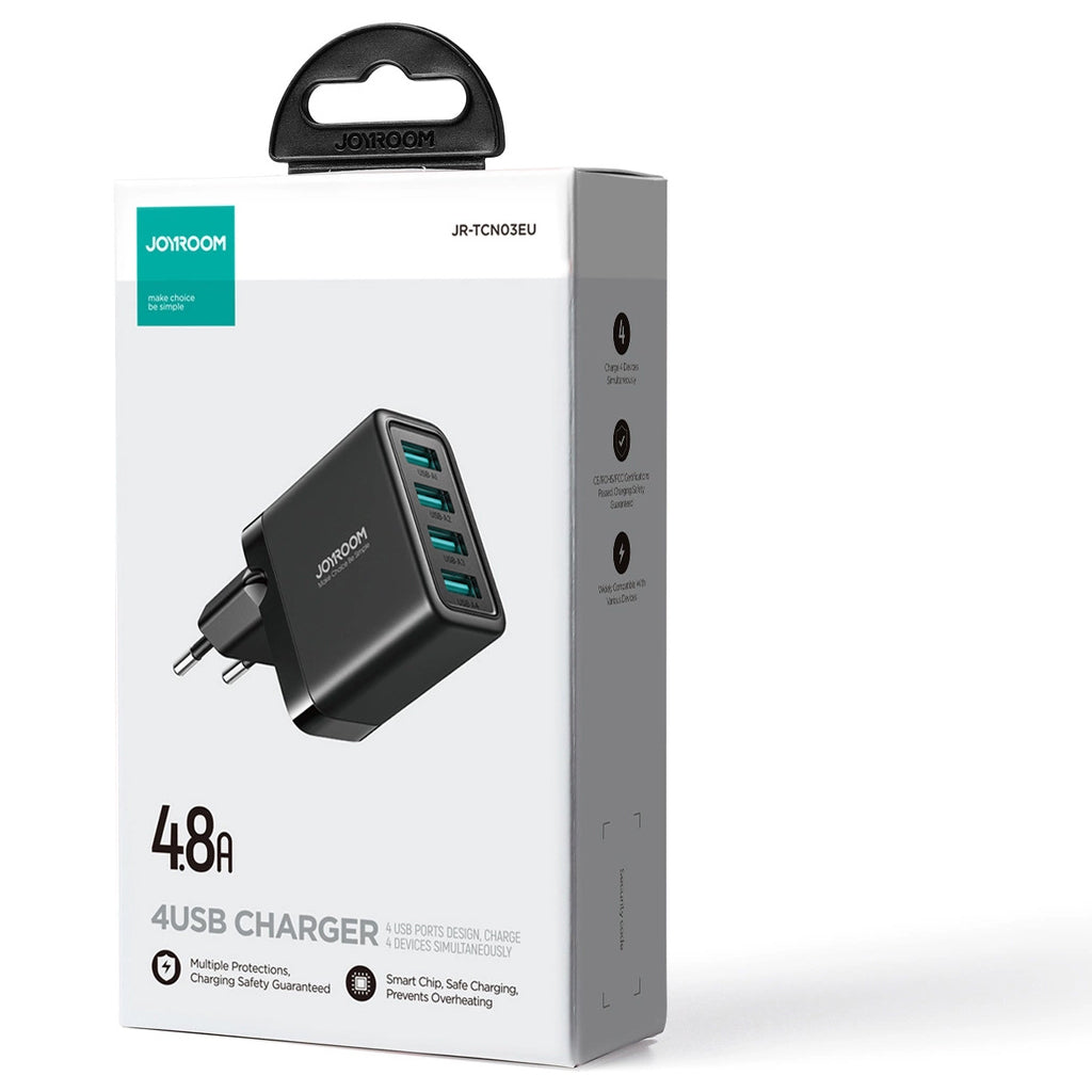 Joyroom nettverkslader JR-TCN03, 24W, 2,4A, 4 x USB-A, svart 