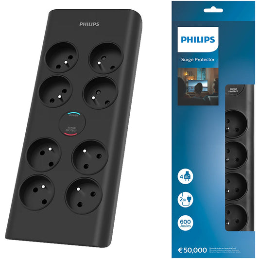 Skjøteledning Philips, 8 x Schuko, Svart PHIL-SPN708080BA/60 